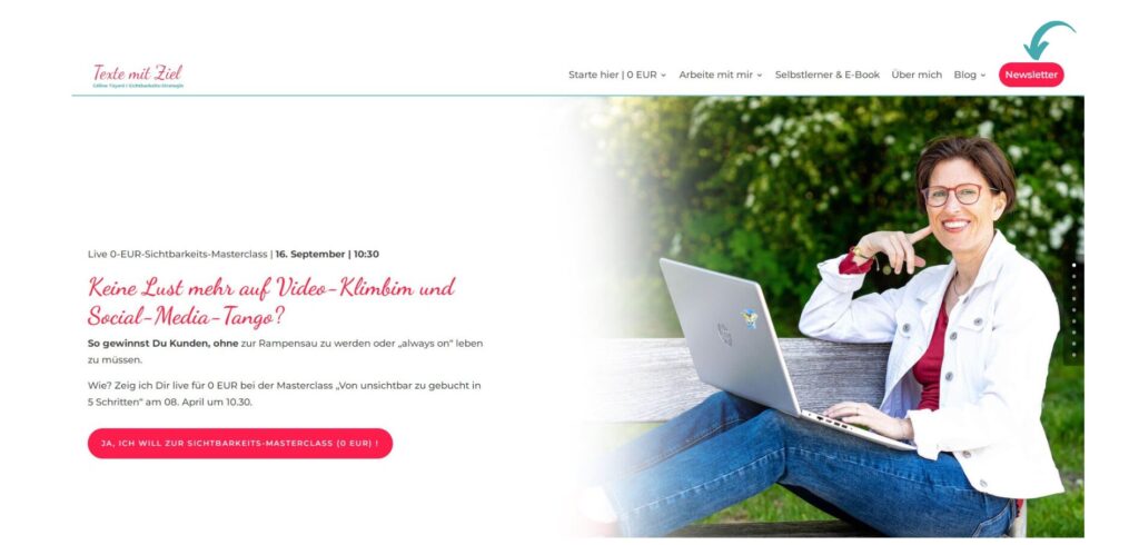 Füge Deinen Newsletter farblich hinterlegt im Menü hinzu, so fällt er auf und Du kannst darüber neue Newsletter-Abonnenten gewinnen